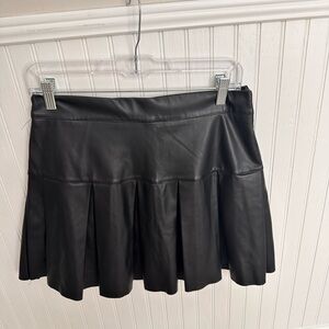 Pleated Black Leather Skirt